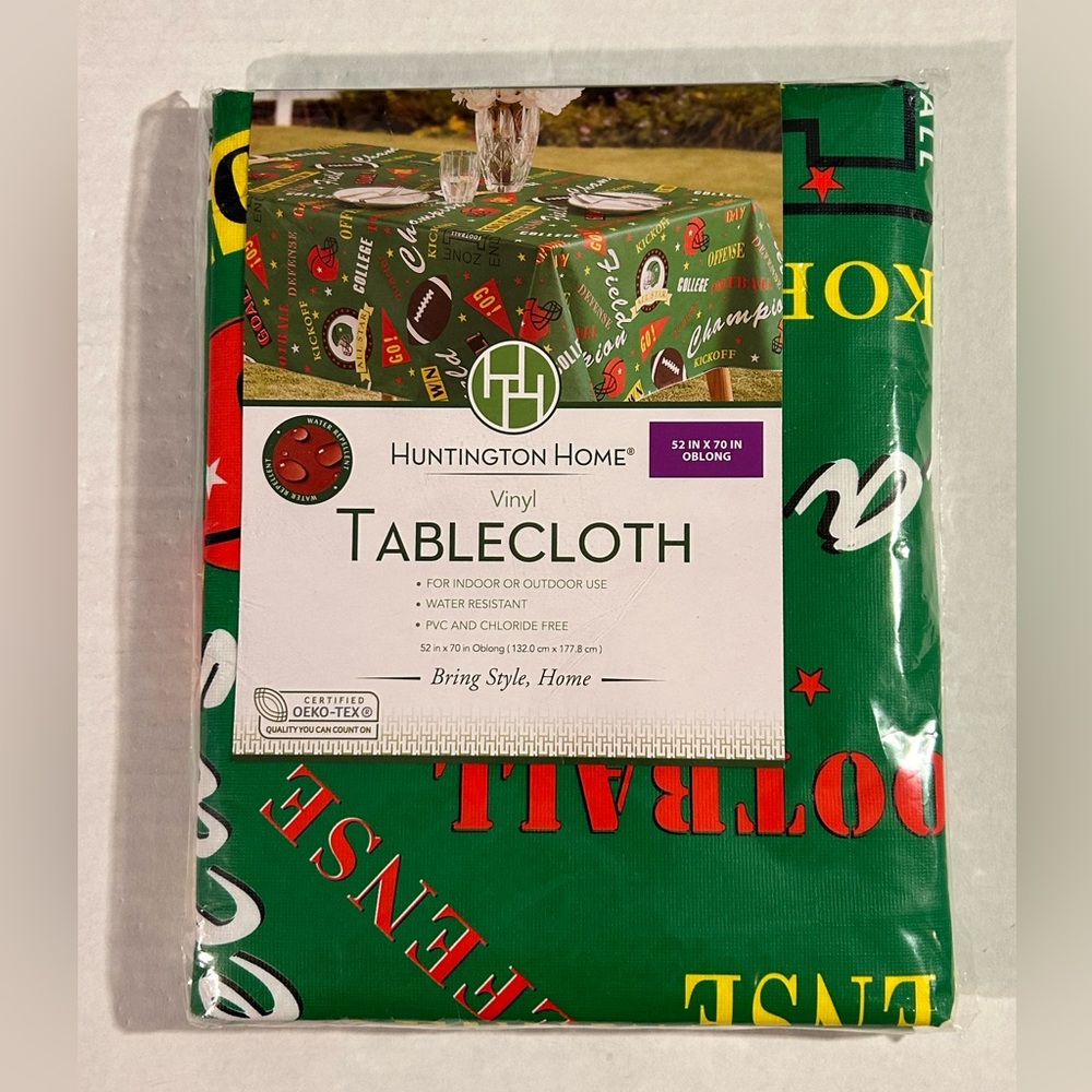 Huntington Home Football Vinyl Tablecloth Oblong 52"x70" Green - Brand New